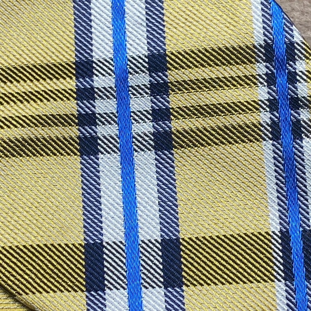 Tommy Hilfiger Mens‎ Yellow Blue Plaid Silk Self Tie Bow Tie Adjustable - Picture 2 of 6